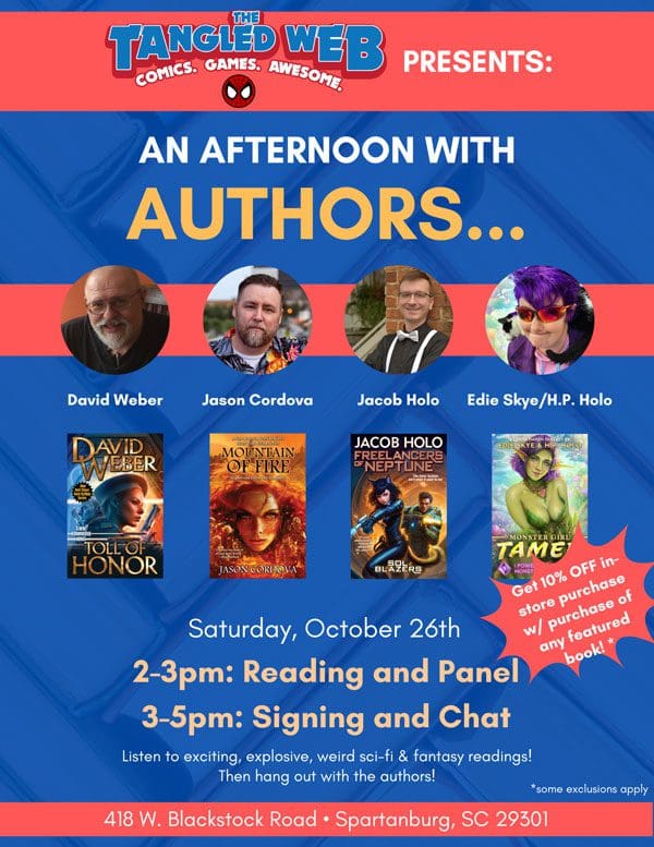 BOOK SIGNING ALERT! Saturday, October 26th at The Tangled Web (Spartanburg, SC)