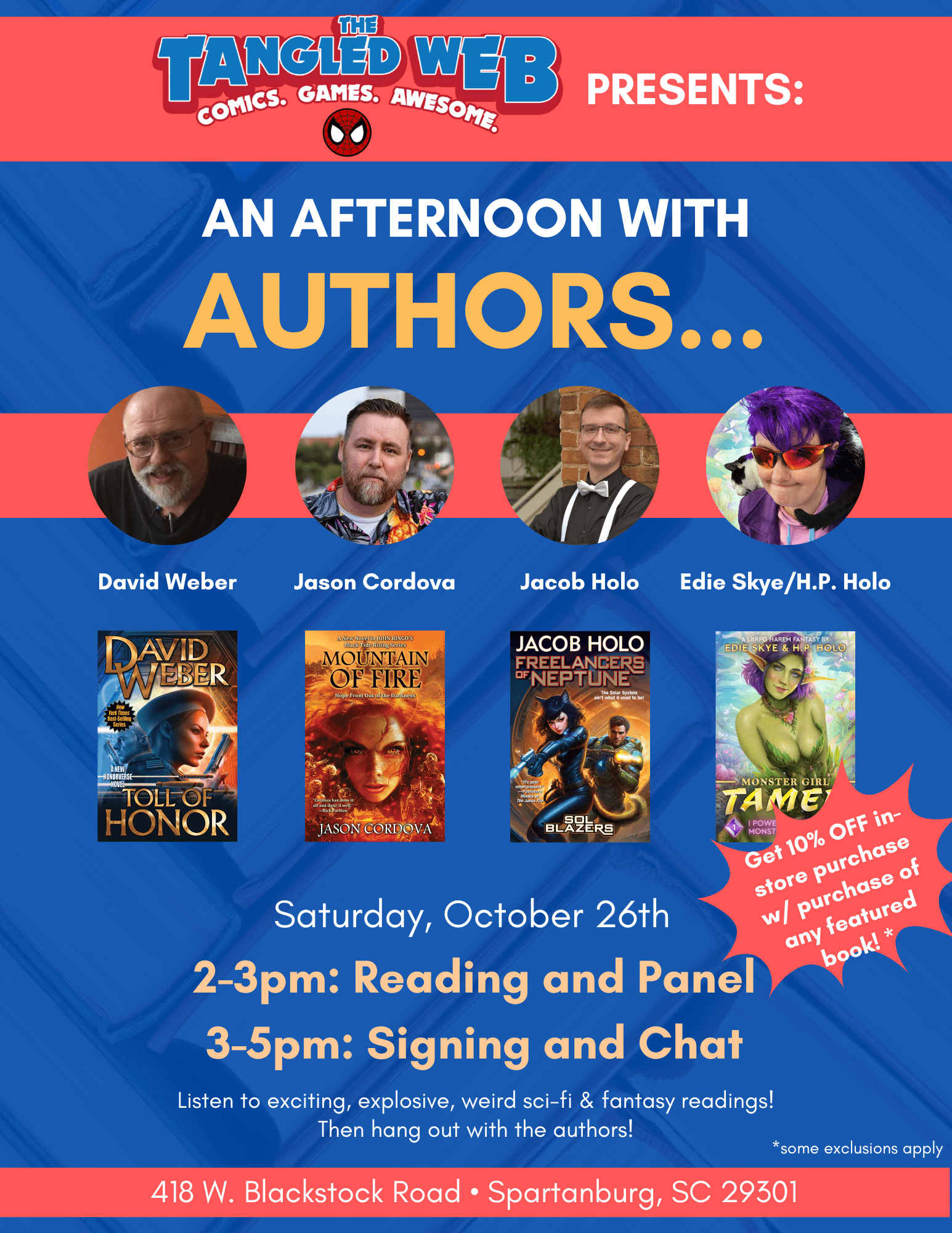 SIGNING TOMORROW! An Afternoon with Authors @ The Tangled Web in Spartanburg, SC